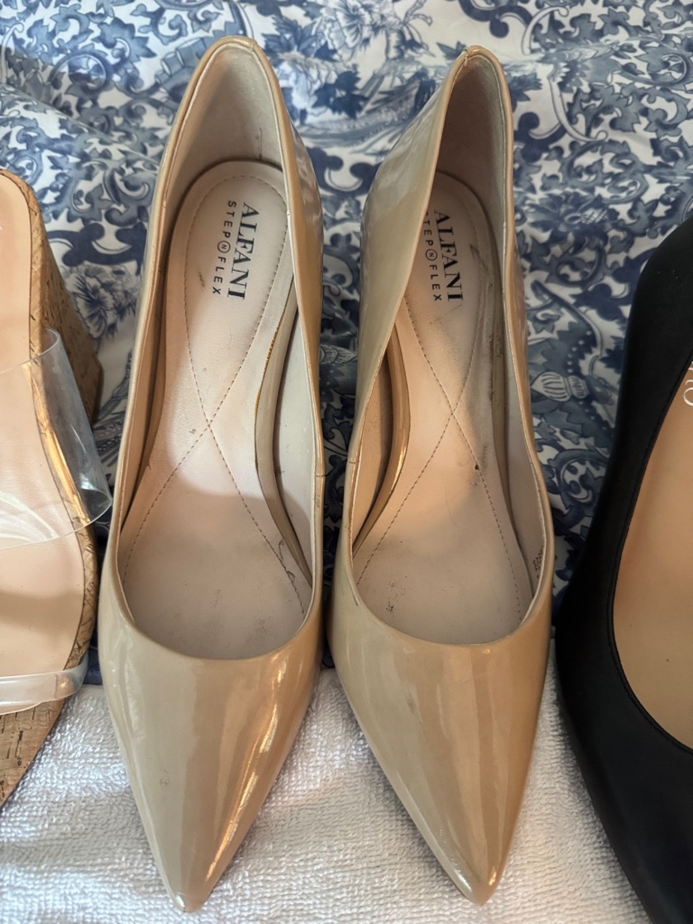 Alfani Women's Patent Pointed-Toe Pumps in Nude Beige